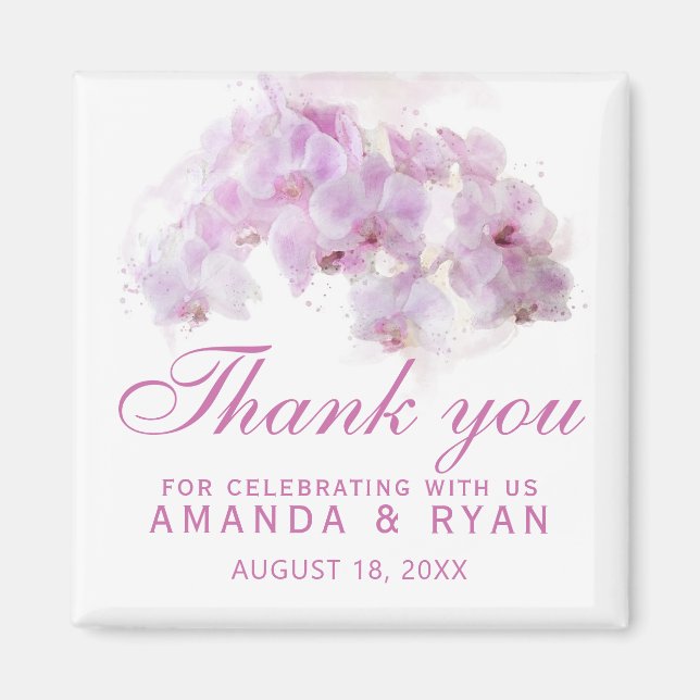 Pink Orchid Watercolor Blume Wedding Danke Magnet (Vorne)