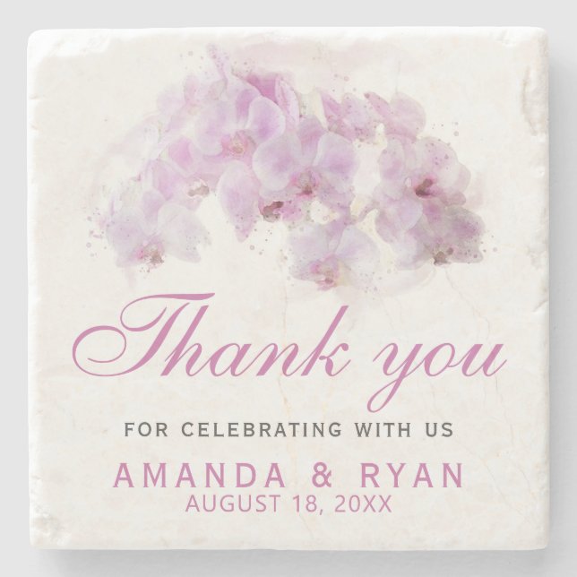 Pink Orchid Watercolor Blume Wedding Danke Steinuntersetzer (Vorderseite)
