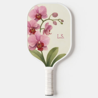Pink Orchid Watercolor Monogrammed Pickleball Schläger