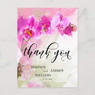 Pink Orchid Watercolor Splash Vielen Dank Postkarte