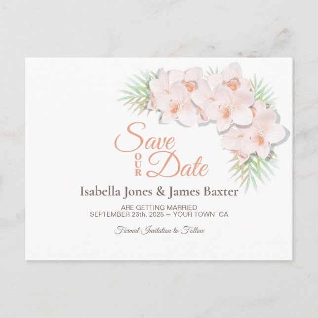 Pink Orchid Wedding Save the Date Ankündigungspostkarte (Vorderseite)