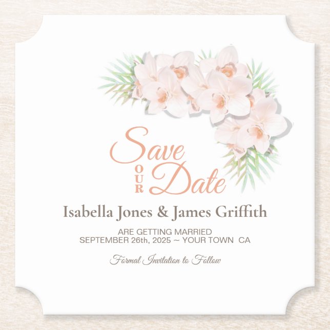 Pink Orchid Wedding Save the Date Untersetzer (Vorderseite)