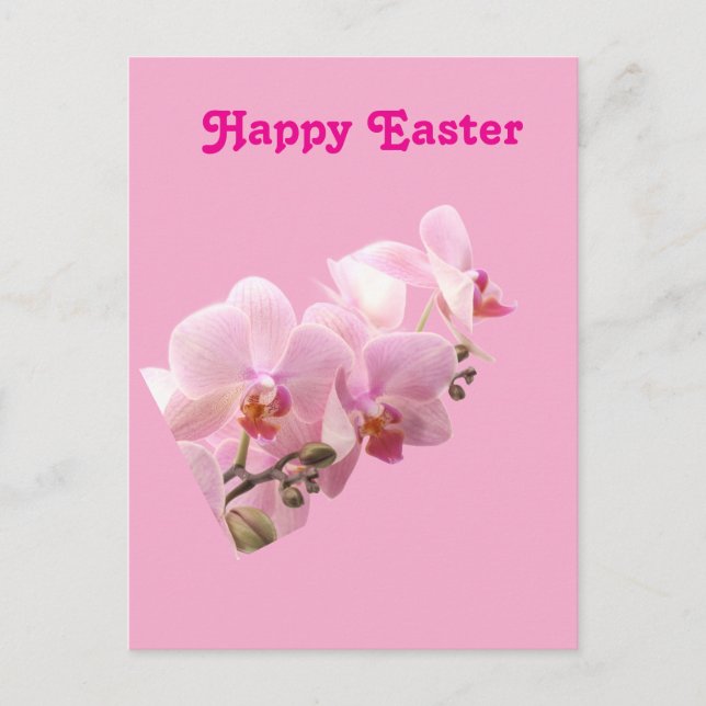 Pink Orchids “Happy Easter” Postkarte (Vorderseite)