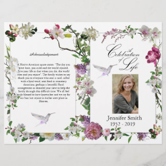 Pink Orchids Peony Hummingbird Beerdigung Programm Flyer