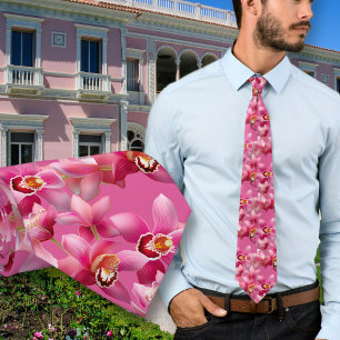 Pink Orchids Wedding Grooms Neck Tie Krawatte