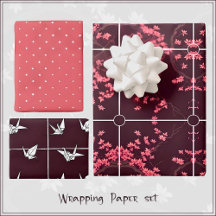 Pink Origami Crane Cherry Blossom Wrapping Paper