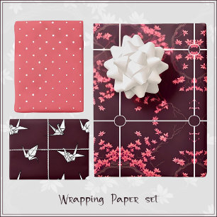 Pink Origami Crane Cherry Blossom Wrapping Paper Geschenkpapier Set