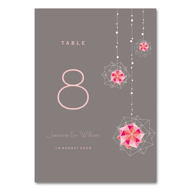 Pink Origami Hanging Ornament Lights Asiatische Ho Tischnummer (Vorderseite)