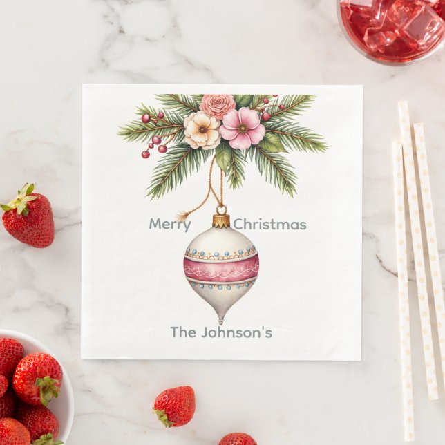 Pink Ornament Christmas Photo Serviette (Beispiel)