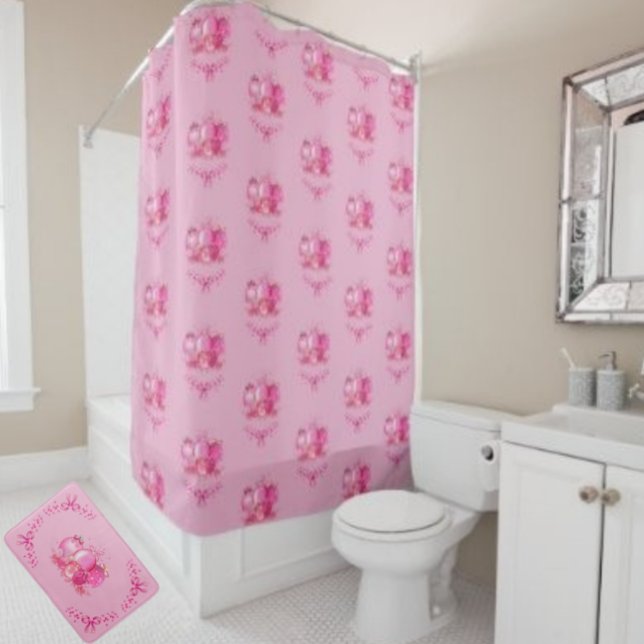 Pink Ornament Cluster Mat Holiday Bow Accent  Badematte (Von Creator hochgeladen)