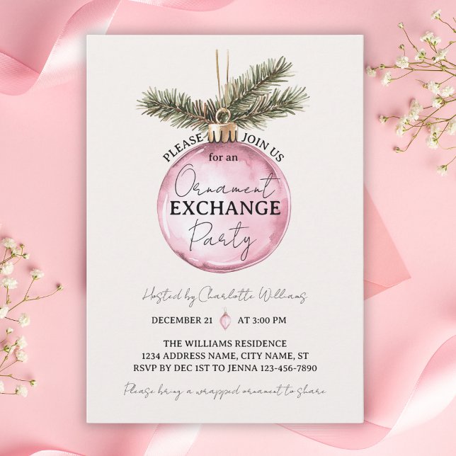 Pink Ornament Exchange Christmas Party Einladung (Pink Ornament Exchange Christmas Party Invitation
)