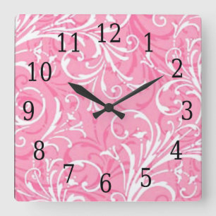 Pink Ornamental Square Clock Quadratische Wanduhr