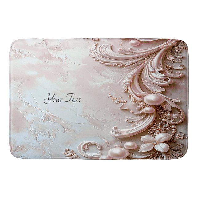 Pink Ornate Pearl and Floral Bath Mat Badematte (Vorderseite)