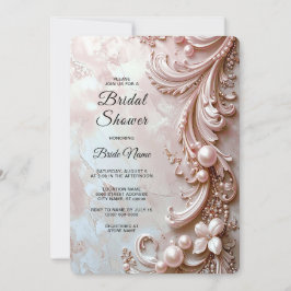 Pink Ornate Pearl and Floral Bridal Shower Einladung