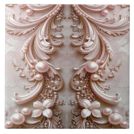 Pink Ornate Pearl and Floral Ceramic Tile Fliese