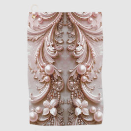 Pink Ornate Pearl and Floral Golf Towel Golfhandtuch