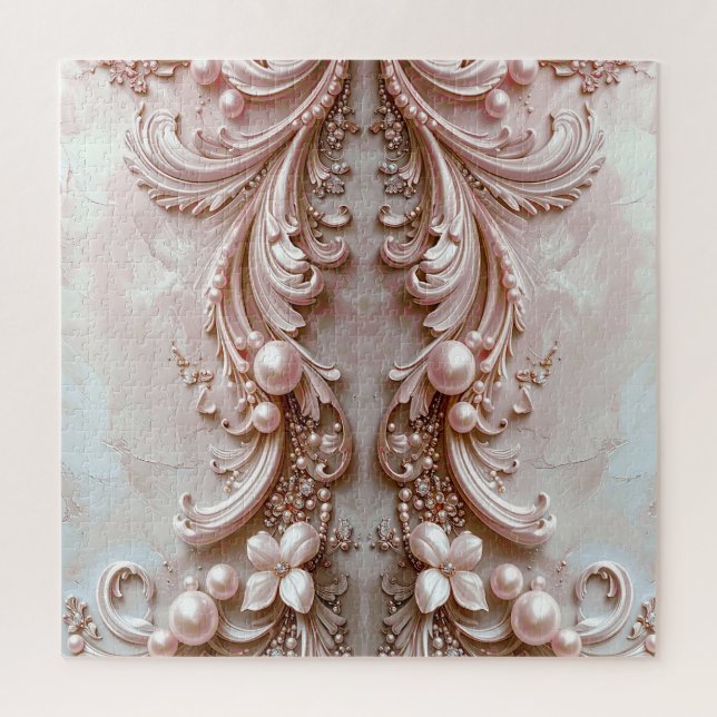 Pink Ornate Pearl and Floral Jigsaw Puzzle (Vertikal)