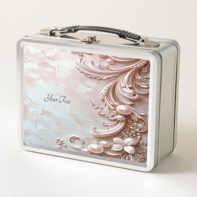Pink Ornate Pearl and Floral Lunchbox (Vorderseite)