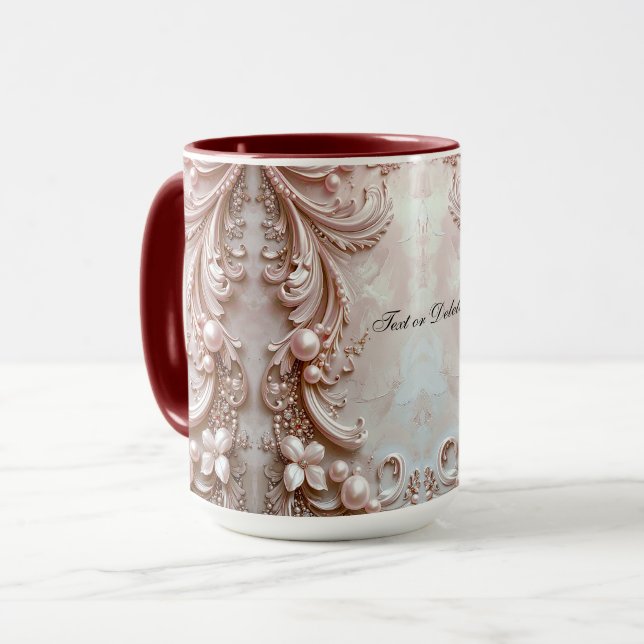 Pink Ornate Pearl and Floral Mug Tasse (Vorderseite Links)