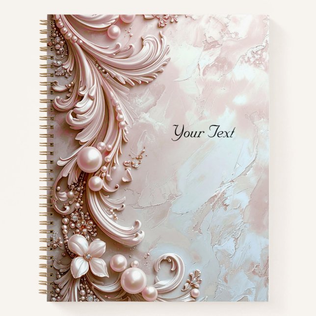 Pink Ornate Pearl and Floral Notebook Notizbuch (Vorderseite)