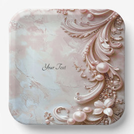 Pink Ornate Pearl and Floral Paper Plate Pappteller