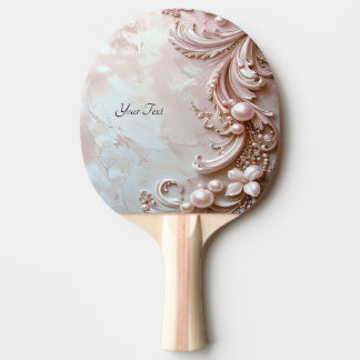 Pink Ornate Pearl and Floral Ping Pong Paddle Tischtennis Schläger