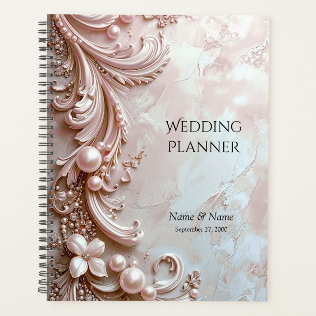 Pink Ornate Pearl and Floral Planner Planer (Vorderseite)