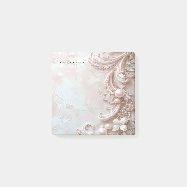 Pink Ornate Pearl and Floral Post it Notes Post-it Klebezettel (Vorderseite)