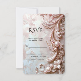 Pink Ornate Pearl and Floral RSVP Card Karte