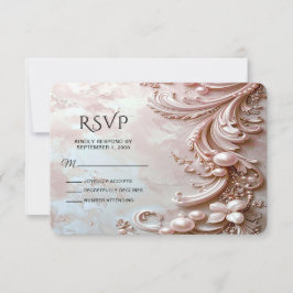 Pink Ornate Pearl and Floral RSVP Card Karte