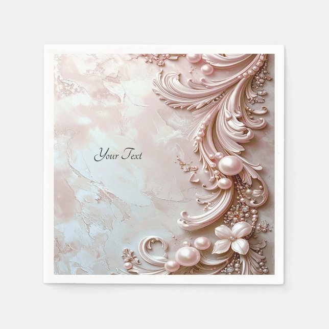 Pink Ornate Pearl and Floral Serviette (Vorderseite)