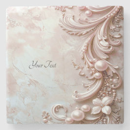 Pink Ornate Pearl and Floral Stone Coaster Steinuntersetzer