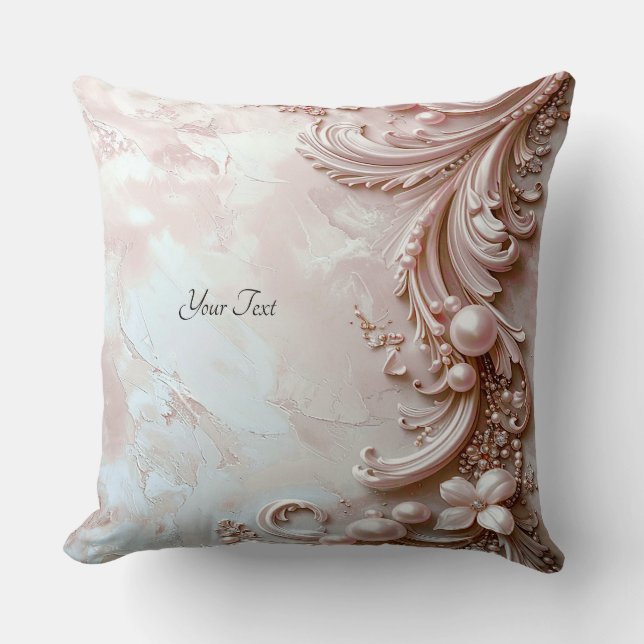 Pink Ornate Pearl and Floral Throw Pillow Kissen (Vorderseite)