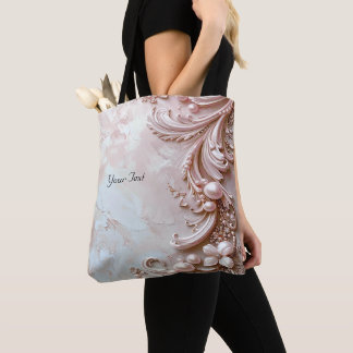 Pink Ornate Pearl and Floral Tote Bag