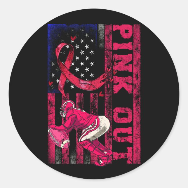 Pink Out Breast Cancer Awareness Football Breast C Runder Aufkleber (Vorderseite)