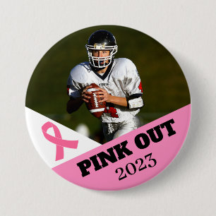 Pink Out Breast Cancer Awareness Football Button