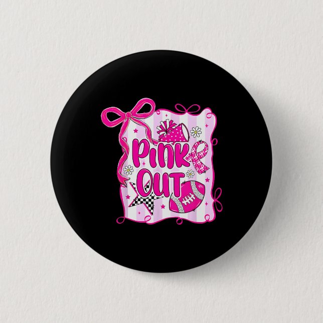 Pink Out Brustkrebs Fußball Coquette Bow Mama Gir Button (Vorderseite)