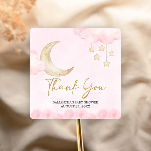 Pink Over the Moon Baby Shower Quadratischer Aufkleber