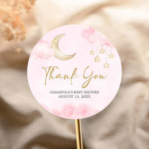 Pink Over the Moon Baby Shower Runder Aufkleber