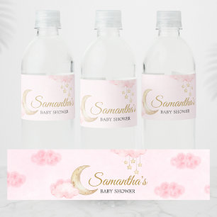 Pink Over the Moon Baby Shower Wasserflaschenetikett