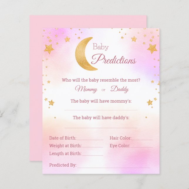 Pink Over the Moon Predictions Baby Shower Game (Vorne/Hinten)