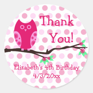 Pink Owl 4. Geburtstag Personalisierte Liebesmarke Runder Aufkleber