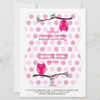 Pink Owl 7. Geburtstag Pillow Gefallen Box Einladung