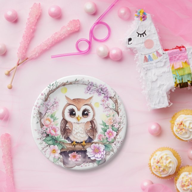 Pink Owl Adventure Baby Girl Dusche Pappteller (Party)