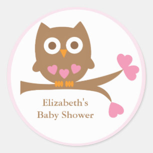 Pink Owl Baby Dusche Umschlag Aufkleber