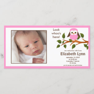 Pink Owl Baby Girl Birth Annoucement Ankündigung