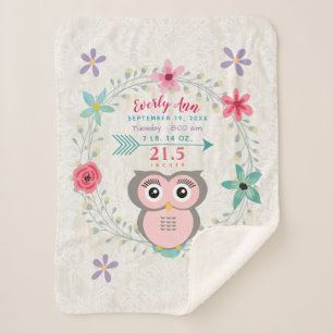 Pink Owl Baby Girl Stats Wasserfarbenkrez Sherpadecke