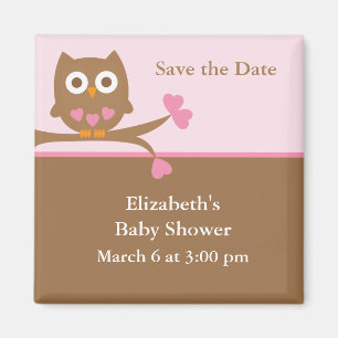 Pink Owl Babydusche Save the Date Magnet