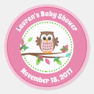 Pink Owl Girl Babydusche Pflegeaufkleber Runder Aufkleber