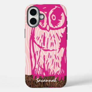 Pink Owl Holz Grain Muster wählen Sie Ihre Farbe iPhone 16 Plus Hülle